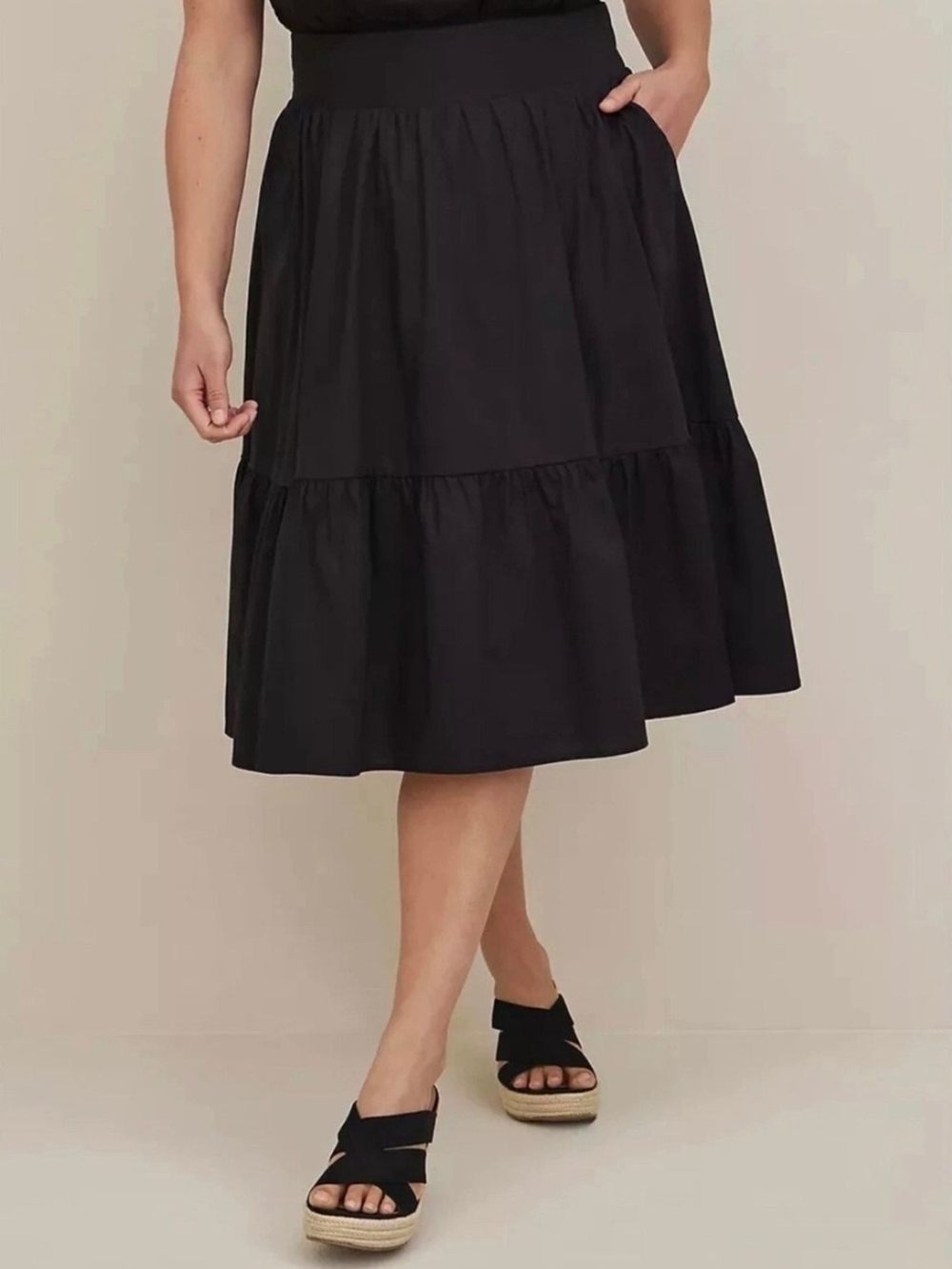 Torrid Black Cotton Tiered Midi Skirt